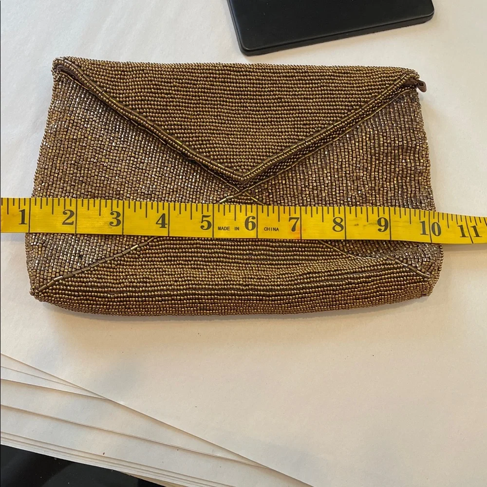 Elegant Brown Beaded Clutch envelope style snap closure